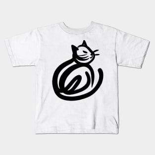 Stick figure cat in black ink Kids T-Shirt